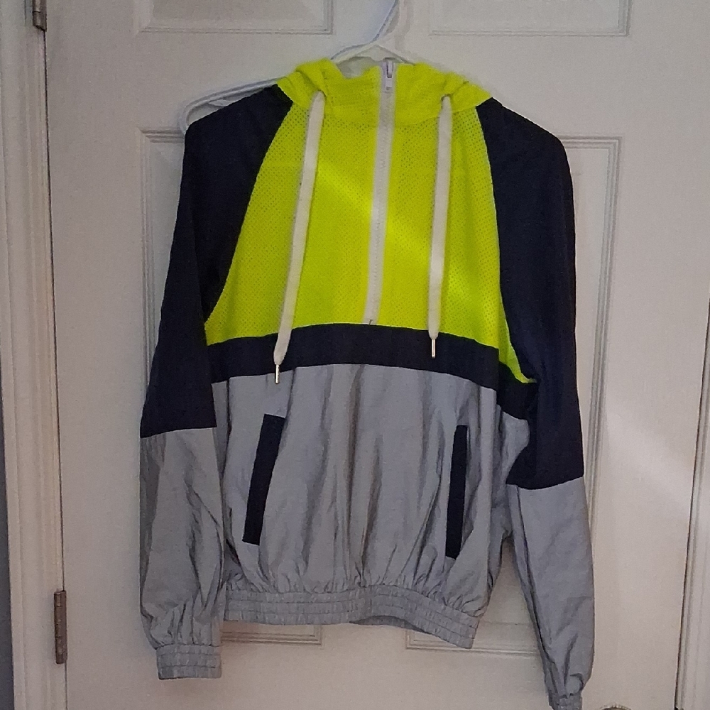 Neon Yellow and Gray Windbreaker Jacket